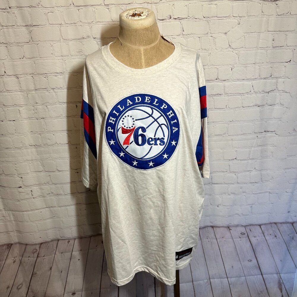 NWT Philadelphia 76ers Ultra Game NBA S/S Way Back T shirt size XL Cream